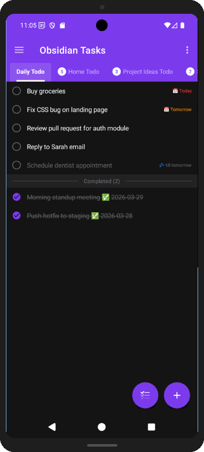 Obsidian Tasks screenshot